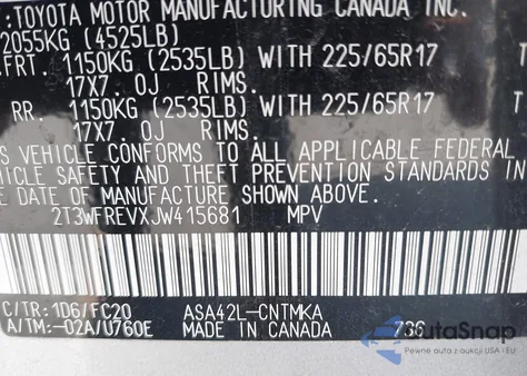 2018 Toyota Rav4 Xle z USA, uszkodzony, nr VIN 2T3WFREVXJW415681